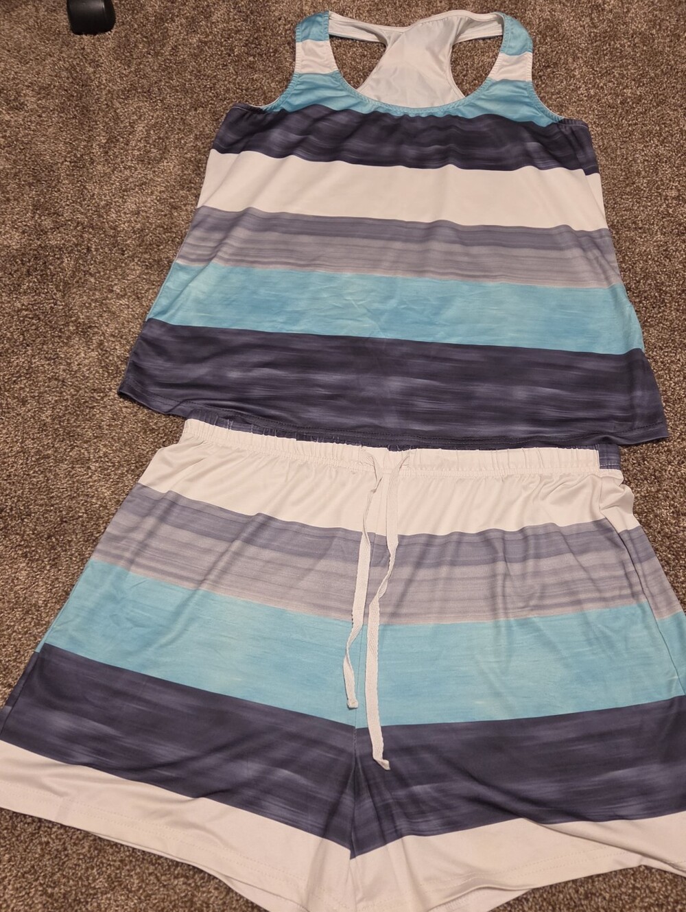 Striped Blue & White Women’s Tank Top and Shorts Set